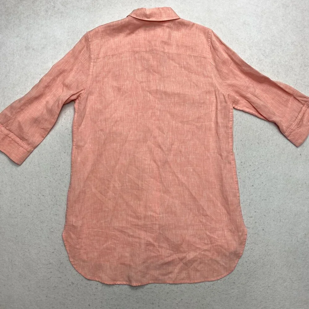 Chicos No Iron Tunic Shirt Women's 1 Salmon 3/4 Sleeve 100% Linen Blouse Dress - Picture 8 of 10